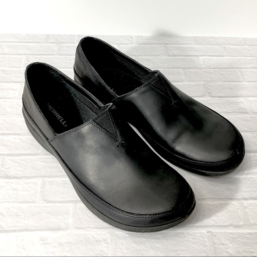 NWOT Merrell Encore Kassie Moc Black Leather Slip On Clog Shoe J94558  10